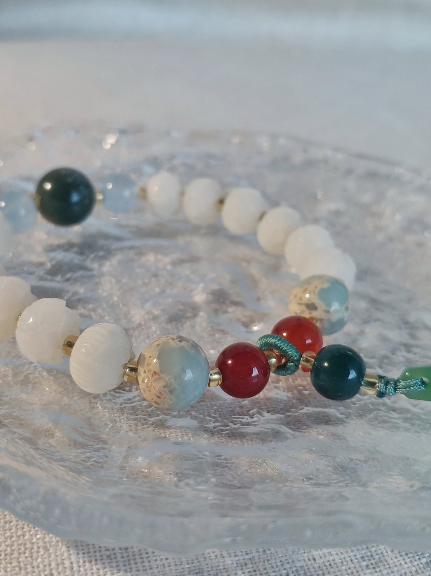 Good Fortune Lotus White Jade Bodhi Bracelet from Jiming Temple